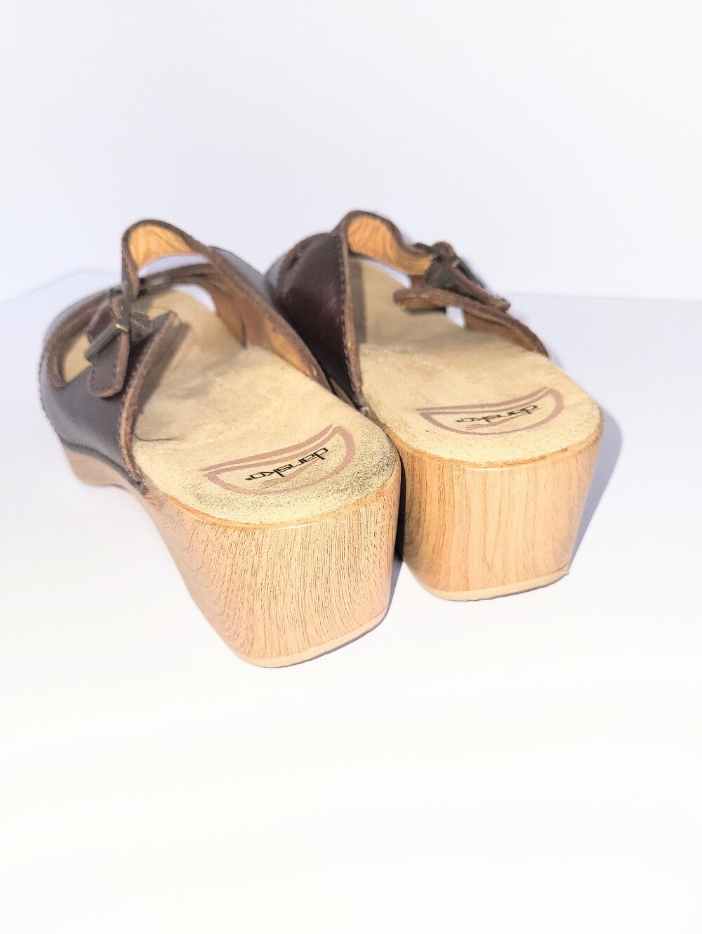 Dansko Sela Wedge Sandals Comfort Leather & Faux Wood Platform Size 39 Or 8.5-9 - Picture 14 of 15